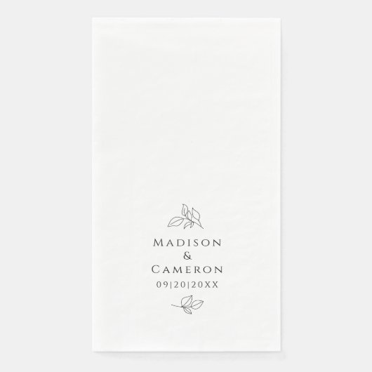 Zwart & Wit Elegant Bruiloft bladeren Namen & Datu Servet (Voorkant)