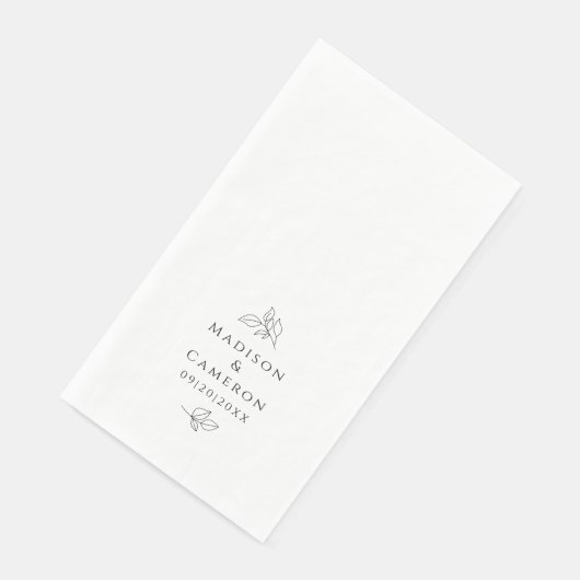 Zwart & Wit Elegant Bruiloft bladeren Namen & Datu Servet (Hoek)