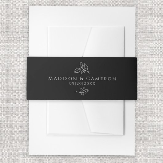 Zwart & Wit Elegant Bruiloft Botanische bladeren Uitnodigingen Wikkel