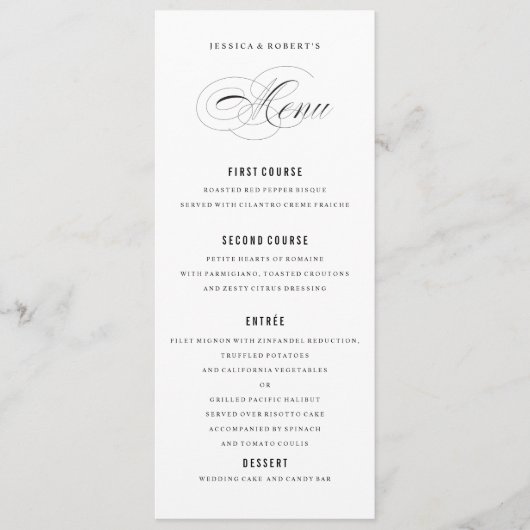 Zwart-wit Elegant Bruiloft Menu Script (Voorkant)
