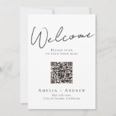 Zwart Wit Elegant Bruiloft QR Code Zittingkaart (Voorkant)