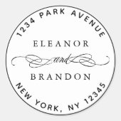 Zwart & Wit Elegant Bruiloft Retouradres Ronde Sticker (Voorkant)