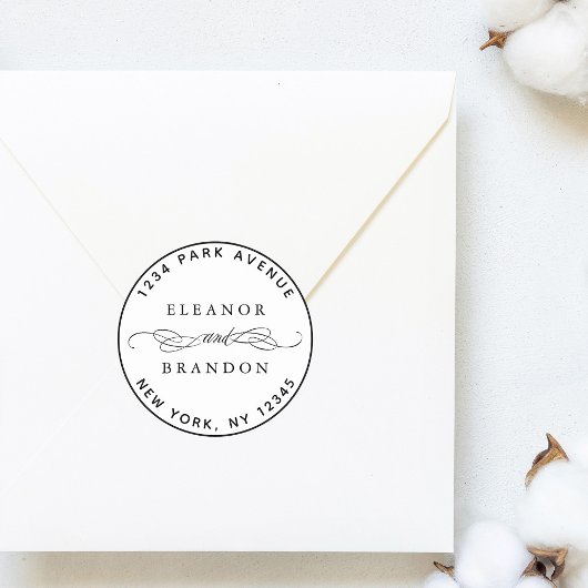 Zwart & Wit Elegant Bruiloft Retouradres Ronde Sticker