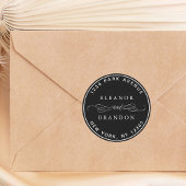Zwart & Wit Elegant Bruiloft Retouradres Ronde Sticker