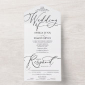 Zwart-wit Elegant Calligraphy Script Wedding All In One Uitnodiging (Binnen)