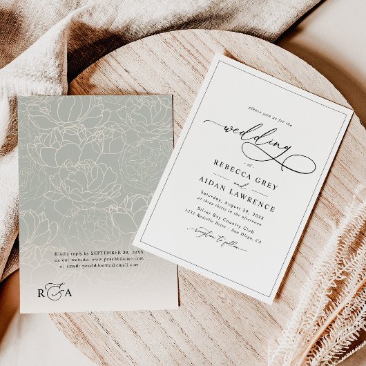 Zwart-wit Elegant Calligraphy Script Wedding Kaart