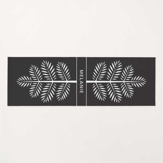 Zwart-wit Elegant Chic Botanical Tropical Branch Yogamat (Voorkant (horizontaal))