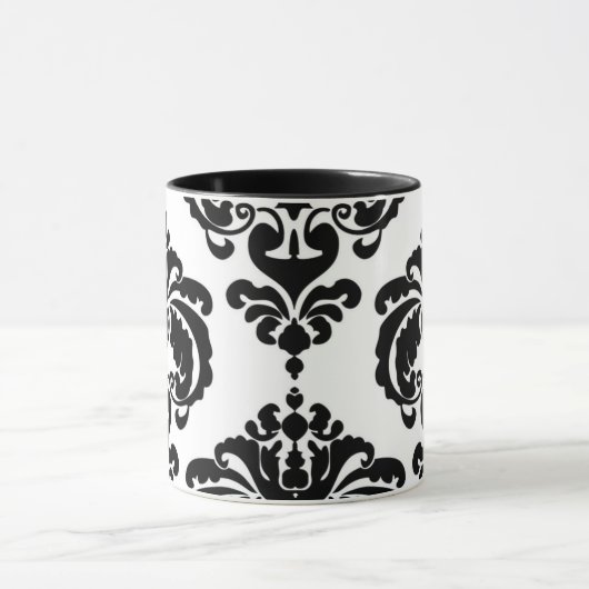 Zwart & Wit Elegant Chic Damask Patroon Mok (Midden)