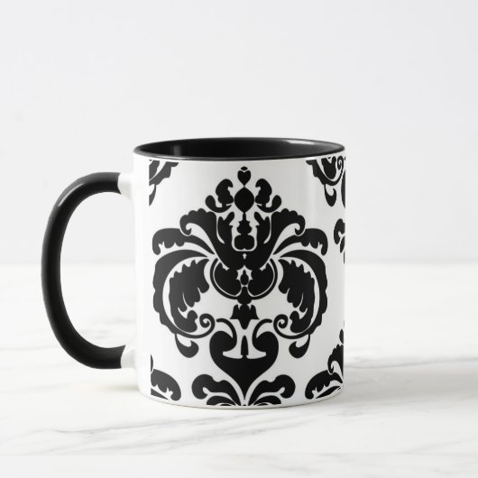 Zwart & Wit Elegant Chic Damask Patroon Mok (Links)
