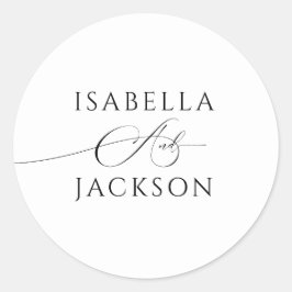 Zwart & Wit Elegant Chic Paar Namen Trouwen Ronde Sticker