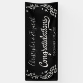 Zwart Wit Elegant Chic Wedding Gefeliciteerd Spandoek (Verticaal)
