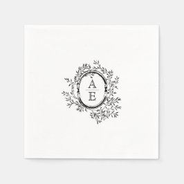 Zwart-wit Elegant Crest Monogram Bruiloft Servet