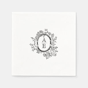 Zwart-wit Elegant Crest Monogram Bruiloft Servet