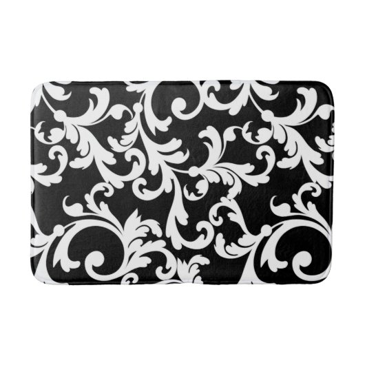 Zwart-wit Elegant Damask Badmat (Voorkant)