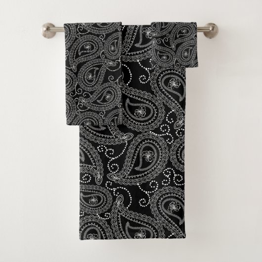 Zwart & Wit Elegant Damask Bloemenpatroon Bad Handdoek (Insitu)