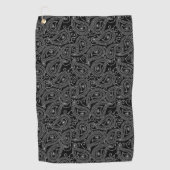 Zwart & Wit Elegant Damask Bloemenpatroon Golfhanddoek (Voorkant)