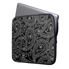 Zwart & Wit Elegant Damask Bloemenpatroon Laptop Sleeve