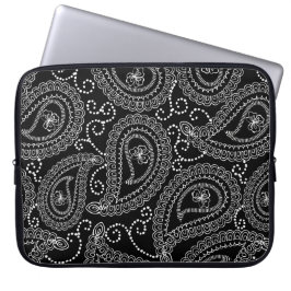 Zwart & Wit Elegant Damask Bloemenpatroon Laptop Sleeve