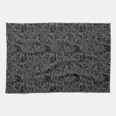 Zwart & Wit Elegant Damask Bloemenpatroon Theedoek (Horizontaal)