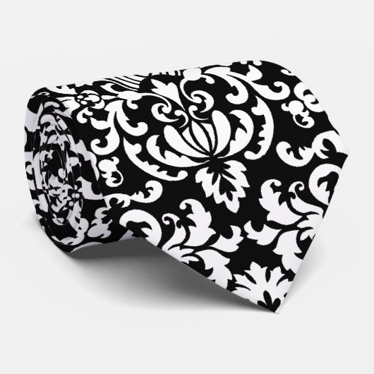 Zwart-wit Elegant Damask Stropdas (Opgerold)