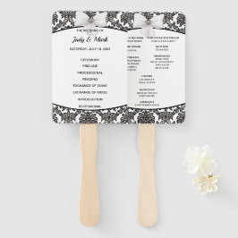 Zwart-wit Elegant Damask Trouwprogramma Handwaaier