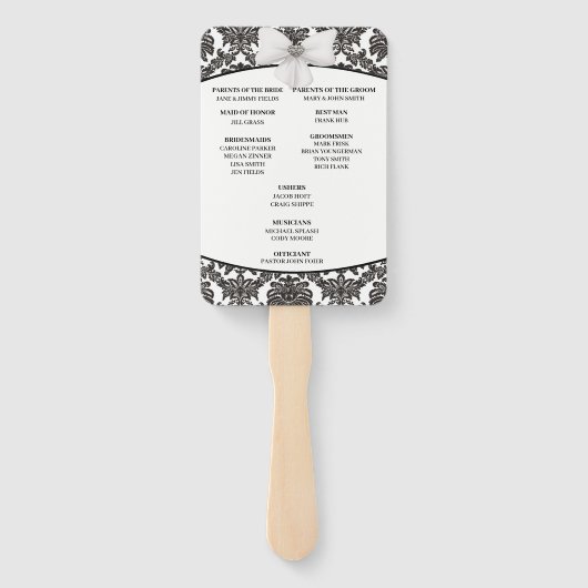 Zwart-wit Elegant Damask Trouwprogramma Handwaaier (Achterkant)
