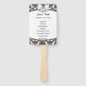 Zwart-wit Elegant Damask Trouwprogramma Handwaaier (Voorkant)