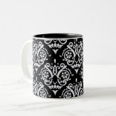 Zwart-wit Elegant Damask Tweekleurige Koffiemok (Voorkant links)