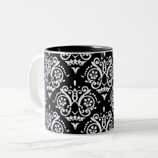 Zwart-wit Elegant Damask Tweekleurige Koffiemok (Voorkant links)