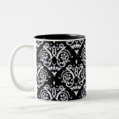 Zwart-wit Elegant Damask Tweekleurige Koffiemok (Links)