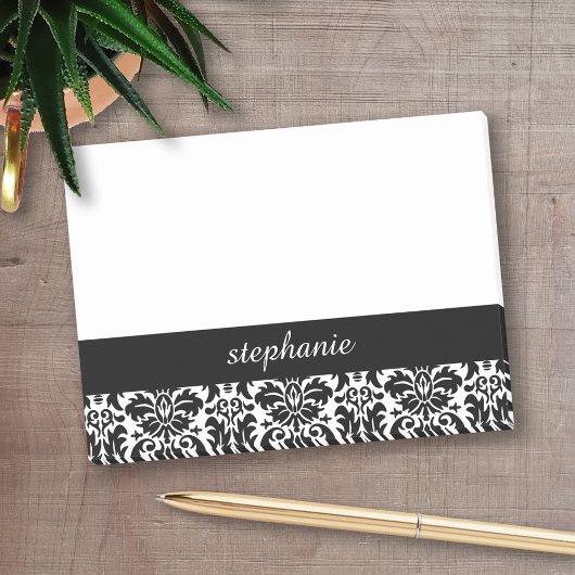 Zwart-wit elegant Damask voegt Jouw naam toe Post-it® Notes