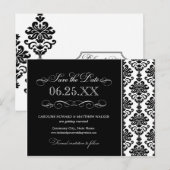 Zwart-wit Elegant Damast Save the Date Aankondigingskaart (Voorkant / Achterkant)