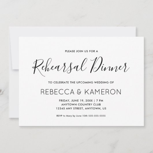 Zwart-wit elegant diner voor de huwelijksrepetitie kaart (Voorkant)