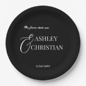 Zwart-wit elegant eenvoudig monogram gedrukt papieren bordje (Voorkant)