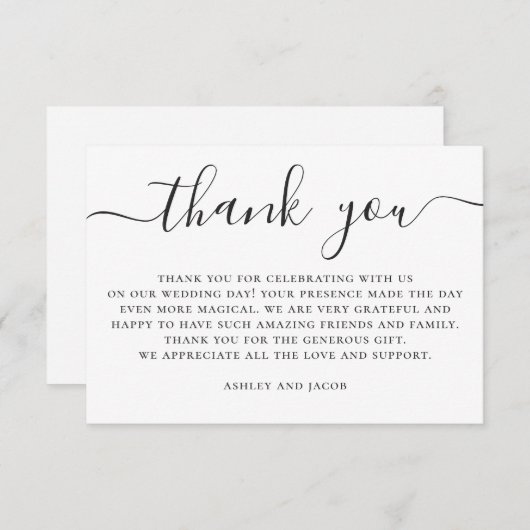 Zwart-wit elegant eenvoudig script bruiloft bedankkaart (Voorkant / Achterkant)