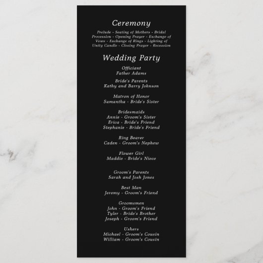 Zwart Wit Elegant Eenvoudig Script Trouwen Programmakaart (Achterkant)