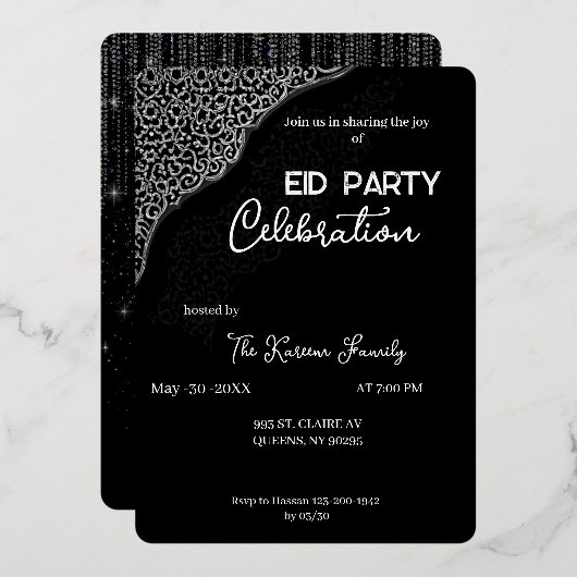 Zwart & wit elegant Eid-feest uitnodiging (Voorkant / Achterkant)