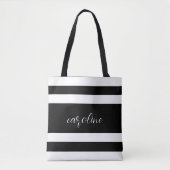 Zwart-wit elegant en eenvoudig gestreept tote bag (Voorkant)