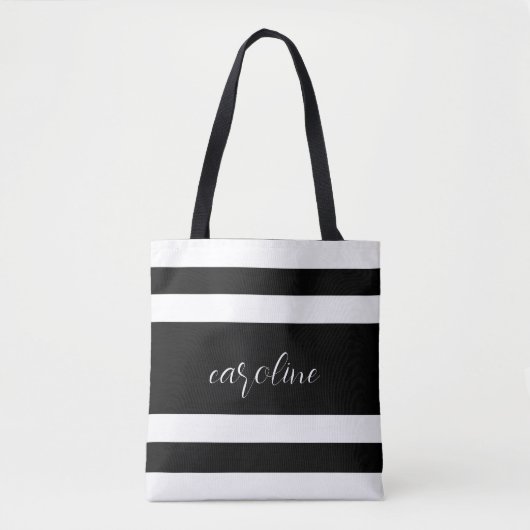 Zwart-wit elegant en eenvoudig gestreept tote bag (Voorkant)
