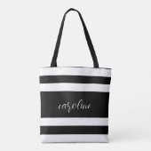Zwart-wit elegant en eenvoudig gestreept tote bag (Achterkant)