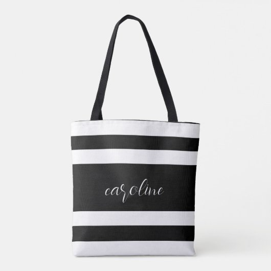 Zwart-wit elegant en eenvoudig gestreept tote bag (Achterkant)