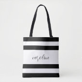 Zwart-wit elegant en eenvoudig gestreept tote bag (Voorkant)