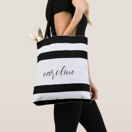Zwart-wit elegant en eenvoudig gestreept tote bag