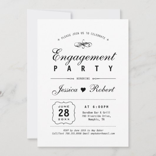 Zwart-wit | Elegant Engagement Party Kaart (Voorkant)