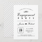 Zwart-wit | Elegant Engagement Party Kaart (Voorkant / Achterkant)