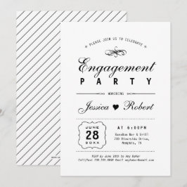 Zwart-wit | Elegant Engagement Party Kaart