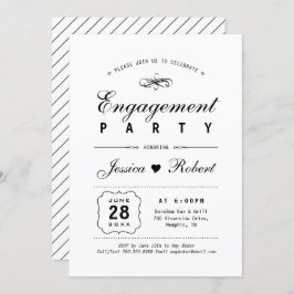 Zwart-wit | Elegant Engagement Party Kaart