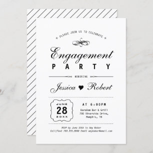 Zwart-wit Elegant Engagement Party Kaart