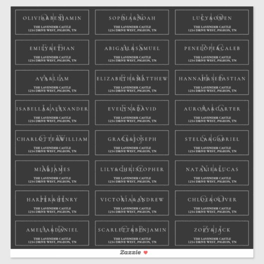 Zwart-wit Elegant Formeel Bruiloft Adres Sticker (Vel)