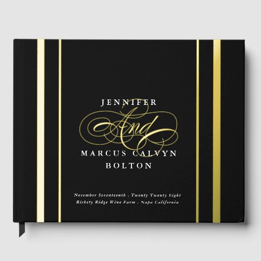 Zwart & Wit Elegant Formele Kalligrafie Bruiloft Gastenboek (Voorkant)